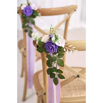 DreamBuilt Wedding Aisle Decorations for Wedding Ceremony Set of 10 Pew Flowers for Church Chair Decorations Party Decor with Artificial Flowers Eucalyptus and Ribbons Purple