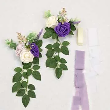 DreamBuilt Wedding Aisle Decorations for Wedding Ceremony Set of 10 Pew Flowers for Church Chair Decorations Party Decor with Artificial Flowers Eucalyptus and Ribbons Purple