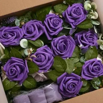 DreamBuilt Wedding Aisle Decorations for Wedding Ceremony Set of 10 Pew Flowers for Church Chair Decorations Party Decor with Artificial Flowers Eucalyptus and Ribbons Purple