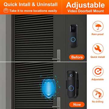 Video Doorbell Mount No-Drill Adjustable Mounting Bracket Compatible for Blink Anti-theft Doorbell Camera Door holder Cover, Doorbell Security System Accessories, Not Block Doorbell Sensor (Black)