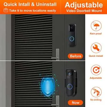 Video Doorbell Mount No-Drill Adjustable Mounting Bracket Compatible for Blink Anti-theft Doorbell Camera Door holder Cover, Doorbell Security System Accessories, Not Block Doorbell Sensor (Black)