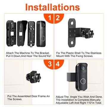 Video Doorbell Mount No-Drill Adjustable Mounting Bracket Compatible for Blink Anti-theft Doorbell Camera Door holder Cover, Doorbell Security System Accessories, Not Block Doorbell Sensor (Black)