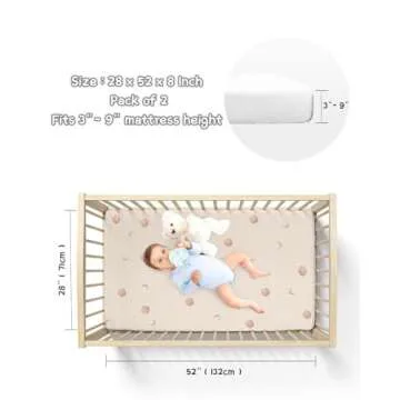 Bearmoss Muslin Crib Sheets 100% Cotton Baby Crib Sheets Fitted for Standard Crib Mattress & Toddler Bed Mattress 52"x28" Soft Breathable Crib Sheets Neutral for Boys Girls - 2 Pack (Brown Moon)