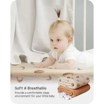 Bearmoss Muslin Crib Sheets 100% Cotton Baby Crib Sheets Fitted for Standard Crib Mattress & Toddler Bed Mattress 52"x28" Soft Breathable Crib Sheets Neutral for Boys Girls - 2 Pack (Brown Moon)