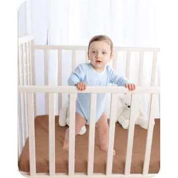 Bearmoss Muslin Crib Sheets 100% Cotton Baby Crib Sheets Fitted for Standard Crib Mattress & Toddler Bed Mattress 52"x28" Soft Breathable Crib Sheets Neutral for Boys Girls - 2 Pack (Brown Moon)