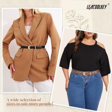 LEACOOLKEY 2 Pack Women Leather Belts for Jeans Dress Fashion Skinny Belt with Gold Silver Buckle