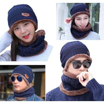 HINDAWI Slouchy Beanie Scarf Gloves Set for Women Men Warm Skull Cap Scarves Touch Screen Mittens Na...