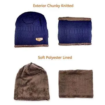 HINDAWI Slouchy Beanie Scarf Gloves Set for Women Men Warm Skull Cap Scarves Touch Screen Mittens Navy