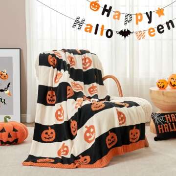Snuggle Sac Halloween Throw Blanket Orange Pumpkin Blanket, Black Striped Halloween Throw Blanket fo...