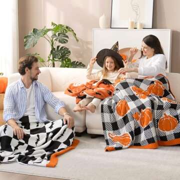 Snuggle Sac Halloween Throw Blanket Orange Pumpkin Blanket, Black Striped Halloween Throw Blanket for Couch 50x60 inches, Ultra Soft Decorative Striped Pumpkin Blanket