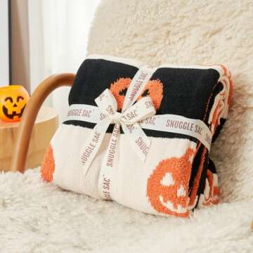 Snuggle Sac Halloween Throw Blanket Orange Pumpkin Blanket, Black Striped Halloween Throw Blanket for Couch 50x60 inches, Ultra Soft Decorative Striped Pumpkin Blanket