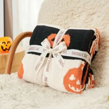 Snuggle Sac Halloween Throw Blanket Orange Pumpkin Blanket, Black Striped Halloween Throw Blanket for Couch 50x60 inches, Ultra Soft Decorative Striped Pumpkin Blanket