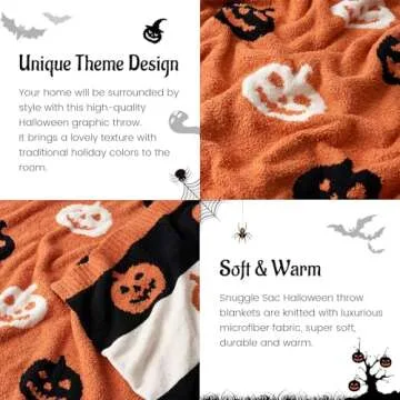 Snuggle Sac Halloween Throw Blanket Orange Pumpkin Blanket, Black Striped Halloween Throw Blanket for Couch 50x60 inches, Ultra Soft Decorative Striped Pumpkin Blanket