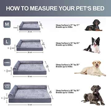 Orthopedic Pet Bed Deluxe Plush L-Shaped Couch with Waterproof Lining Bolster Sleeping Sofa with Removable Washable Cover & Nonskid Bottom for Medium Dogs, Gray