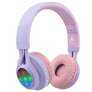 Riwbox WT-7S Kids Bluetooth Headphones Light Up, Foldable Stero Wireless Headset with Microphone and...