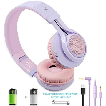 Riwbox WT-7S Kids Bluetooth Headphones Light Up, Foldable Stero Wireless Headset with Microphone and Volume Control for PC/Tablet/TV/Travel (Purple)