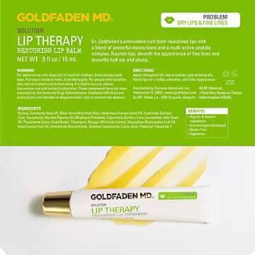 Goldfaden MD Lip Therapy | Restoring Lip Treatment | w/Peptides, Hyaluronic Acid, Fruit Berry Wax, Borage Oil, Rose Hip Oil & Vitamin E | Nourishes, Hydrates & Plumps Appearance 0.5 ﬂ oz / 15 mL