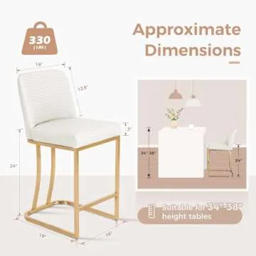 MAISON ARTS Off White & Gold Counter Height Bar Stools with Back Set of 4 for Kitchen Counter 24 Inc...