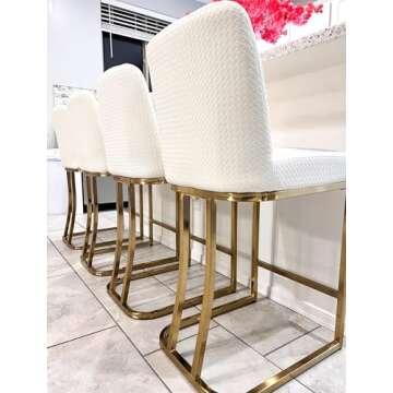 MAISON ARTS Off White & Gold Counter Height Bar Stools with Back Set of 4 for Kitchen Counter 24 Inch Modern Upholstered Faux Leather Barstools Farmhouse Bar Chairs Luxury Island Stools Support 330LBS