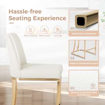 MAISON ARTS Off White & Gold Counter Height Bar Stools with Back Set of 4 for Kitchen Counter 24 Inch Modern Upholstered Faux Leather Barstools Farmhouse Bar Chairs Luxury Island Stools Support 330LBS