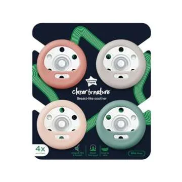 Tommee Tippee Breast-Like Pacifier, 6-18 month pack of 4 soothers with breast-like baglet, symmetrical design and BPA free