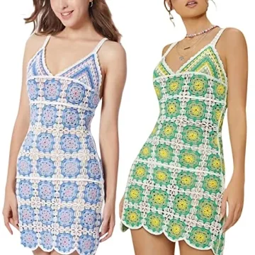 SOLILOQUY Women Crochet Mini Dress for Summer