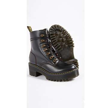 Dr. Martens Women's Leona Leather Heeled Boot, Black Smooth, 7