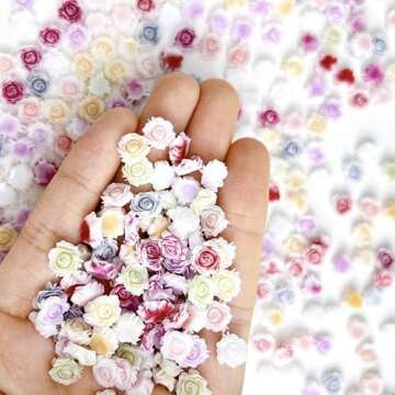 50Pcs Cute Flower Nail Charms Mixed Size Flowers Charms for Nails Colorful Floral Nails Rhinestones Carved Floral Resin Nail Design 3D Resin Camellia Rose Nail Supplies Nail Accessories for Women