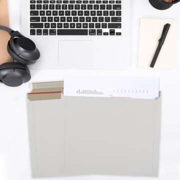 RHBLME 60 Pack Stay Flat Mailers, Reusable Cardboard Envelopes, 13.8x11.2 Inch Self-Seal Mailers, White Rigid Shipping Envelopes for Shipping Photos, Documents, Collectible Trading Cards