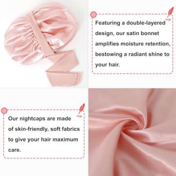 Large Silk Bonnet for Sleeping, Satin Hair Bonnet for Sleeping with Tie Band, Double Layer Satin Bonnets for Women Natural Curly Hair