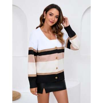 Zeagoo Women's Oversized Button Cardigan Sweaters 2024 Fall Open Front Lightweight Cardigans V Neck ...