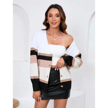 Zeagoo Women's Oversized Button Cardigan Sweaters 2024 Fall Open Front Lightweight Cardigans V Neck Loose Knit Outwear