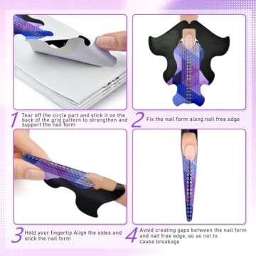 100pcs Extra Long Blue Purple Fish Patten Adhesive Stiletto Nail Forms Guide for UV Gel Acrylic Curve False Nail Tips Extension,Fish Pattern,HJ-NTF049