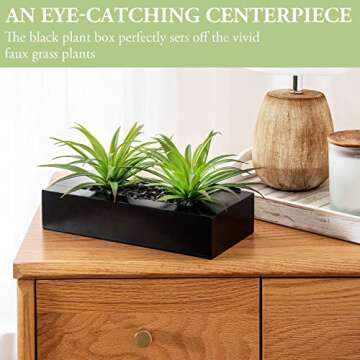 MyGift 10 Inch Fake Grass in Black Wood Planter