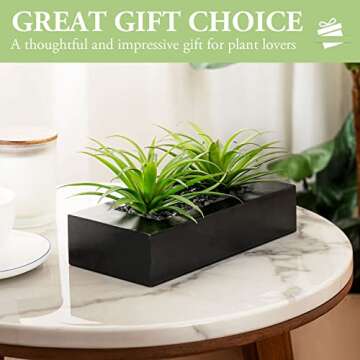 MyGift 10 Inch Fake Grass in Black Wood Planter