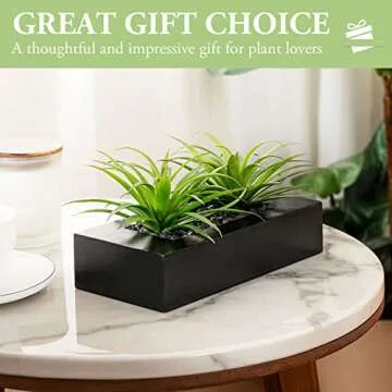 MyGift 10 Inch Fake Grass in Black Wood Planter