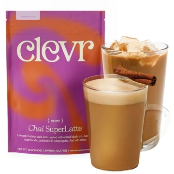 Clevr Blends Chai Tea Latte, Instant Tea, Superfood Powder Blend with Oat Milk, Lions Mane, Reishi M...