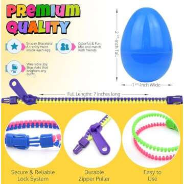 UpBrands 15 Toy Zipper Bracelets in Easter Eggs - Vibrant Pre-filled Easter Eggs with Toys inside fo...