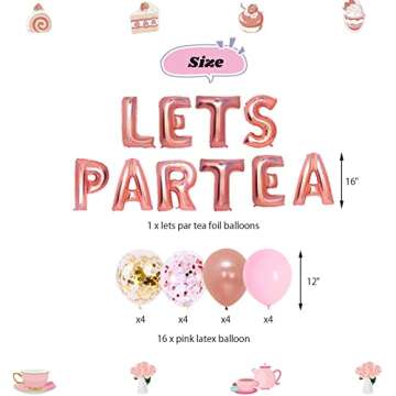 JOPARY Tea Party Decorations with LET'S PAR TEA Aluminum Foil Balloons Floral Tea Party Hanging Decorations Latex Balloons and Teapots Teacups Cupcake Toppers for Lets Par-Tea Party Decor