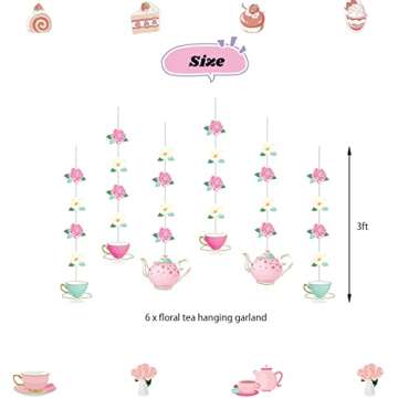 JOPARY Tea Party Decorations with LET'S PAR TEA Aluminum Foil Balloons Floral Tea Party Hanging Decorations Latex Balloons and Teapots Teacups Cupcake Toppers for Lets Par-Tea Party Decor