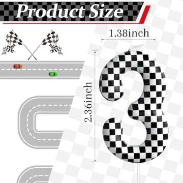 Racing Cars Themed Birthday Candle Number 3 Checkered Candle Birthday Party Decoration Cake Topper f...