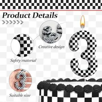 Racing Cars Themed Birthday Candle Number 3 Checkered Candle Birthday Party Decoration Cake Topper for Racing Car Party Decoration Theme Party Supplies (Number 3)