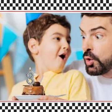 Racing Cars Themed Birthday Candle Number 3 Checkered Candle Birthday Party Decoration Cake Topper for Racing Car Party Decoration Theme Party Supplies (Number 3)