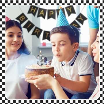 Racing Cars Themed Birthday Candle Number 3 Checkered Candle Birthday Party Decoration Cake Topper for Racing Car Party Decoration Theme Party Supplies (Number 3)