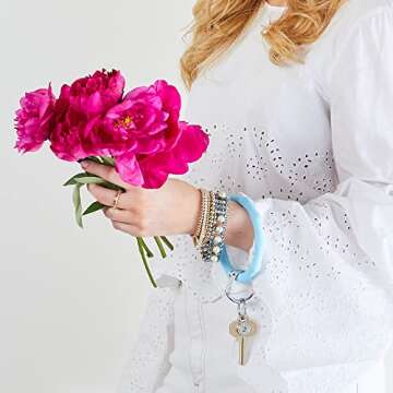 Oventure, Silicone Big O Key Ring, The Original Bracelet Keychain, Bamboo Collection - Sweet Carolina Blue Bamboo