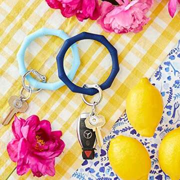 Oventure, Silicone Big O Key Ring, The Original Bracelet Keychain, Bamboo Collection - Sweet Carolina Blue Bamboo