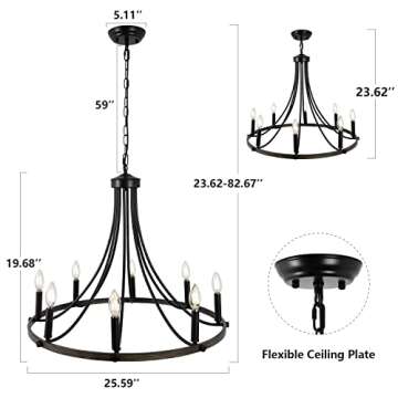 Vintage Black Wagon Wheel Chandelier for Home Décor