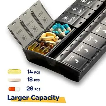 XL Large Pill Organizer 7 Day, Weekly Medicine Pill Box 2 Times a Day，Am Pm Pill Case Organizer 14...