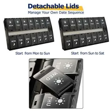 XL Large Pill Organizer 7 Day, Weekly Medicine Pill Box 2 Times a Day，Am Pm Pill Case Organizer 14 Compartments with Hinged Lids Design，Daily Box Pill Dispenser for Fish Oil/Supplements(Black)