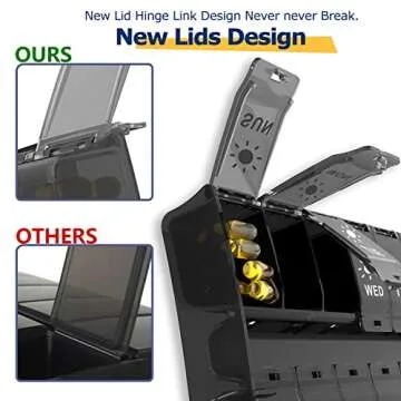XL Large Pill Organizer 7 Day, Weekly Medicine Pill Box 2 Times a Day，Am Pm Pill Case Organizer 14 Compartments with Hinged Lids Design，Daily Box Pill Dispenser for Fish Oil/Supplements(Black)